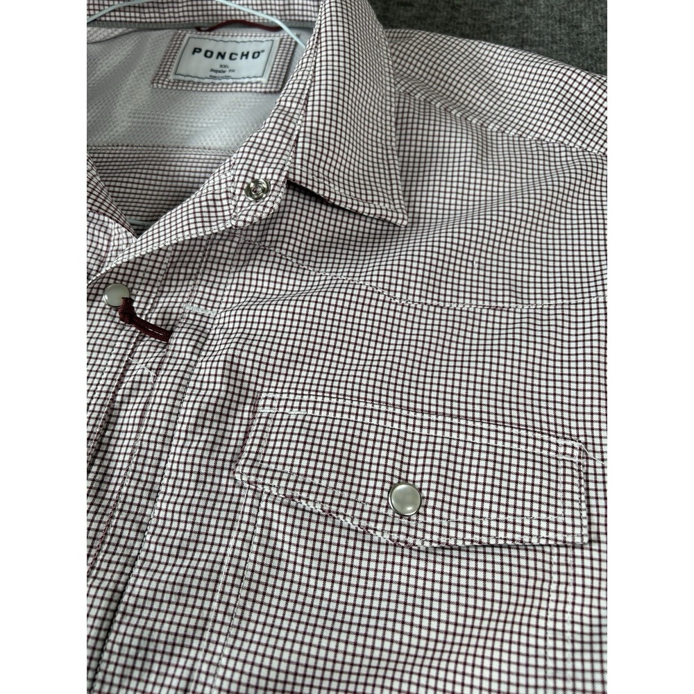 Poncho Men's Plaid Regular Fit Maroon White Pearl Snap XXL Shirt Oudoors